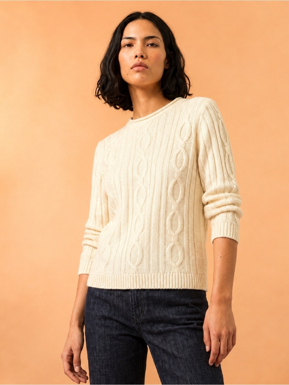 NWT Ivory Cable Knit Sweater S Classic Elements Soft Cozy Cottagecore Fall Chic